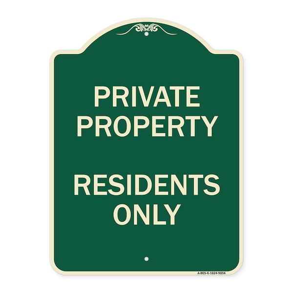 Signmission Designer Series Sign-Residents Only, Green Heavy-Gauge Aluminum, 24" x 18", G-1824-9894 A-DES-G-1824-9894 - main